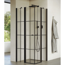 מקלחון פינתי 2 קבועות ו 2 דלתות פתיחה דגם מונרו פרזול שחור זכוכית קוביות