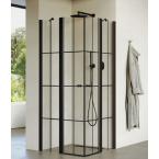 מקלחון פינתי 2 קבועות ו 2 דלתות פתיחה דגם מונרו פרזול שחור זכוכית פסיים